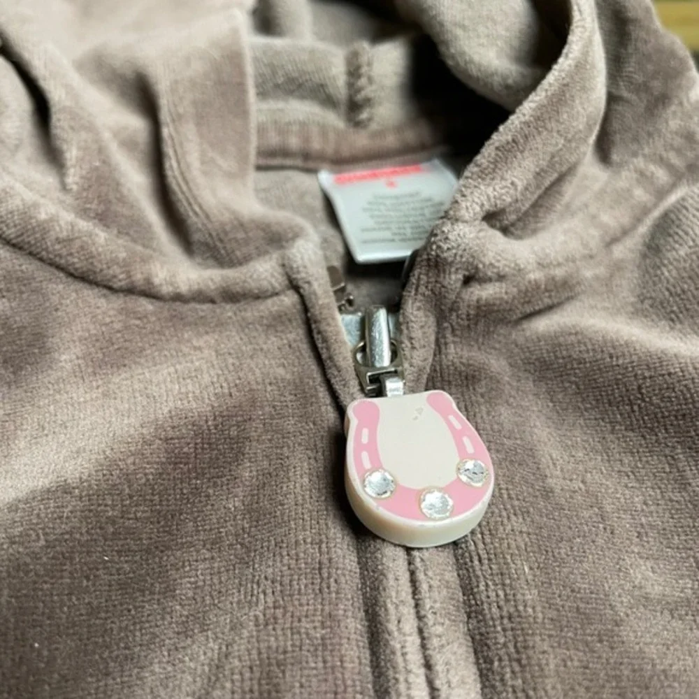 Vintage Y2K Gymboree Velour Hoodie Full Zip Up Embroidered Brown Girls Size 6‎